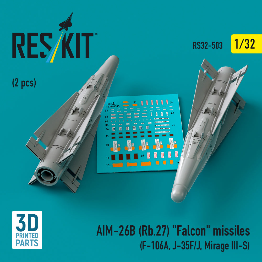 AIM-26B (Rb.27) Falcon missiles (2 pcs) (F-106A, J-35F/J, Dassault_Mirage III-S) (3D-Printed)