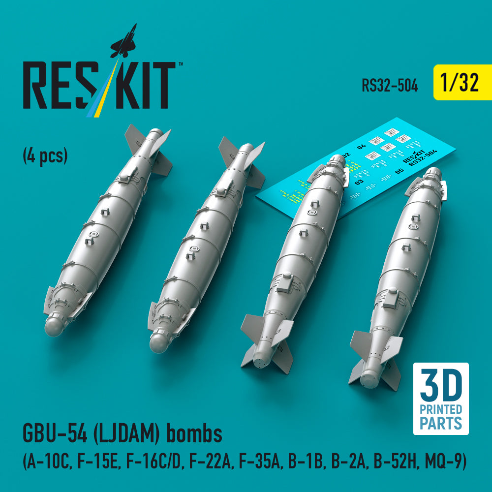 GBU-54 (LJDAM) bombs (4 pcs) (Fairchild A-10C, F-15E, Lockheed-Martin F-16C/Lockheed-Martin F-16D, F-22A, Lockheed-Martin F-35A Lightning II , B-1B, B-2A, B-52H, MQ-9) (3D-Printed)