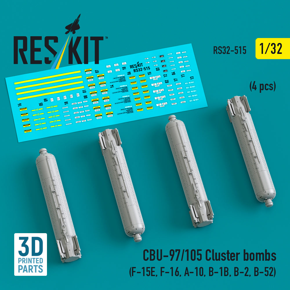 CBU-97/105 cluster bombs (4 pcs) (McDonnell F-15E, Lockheed-Martin F-16, Fairchild A-10, Rockwell B-1B, B-2, Boeing B-52) (3D-Printed)