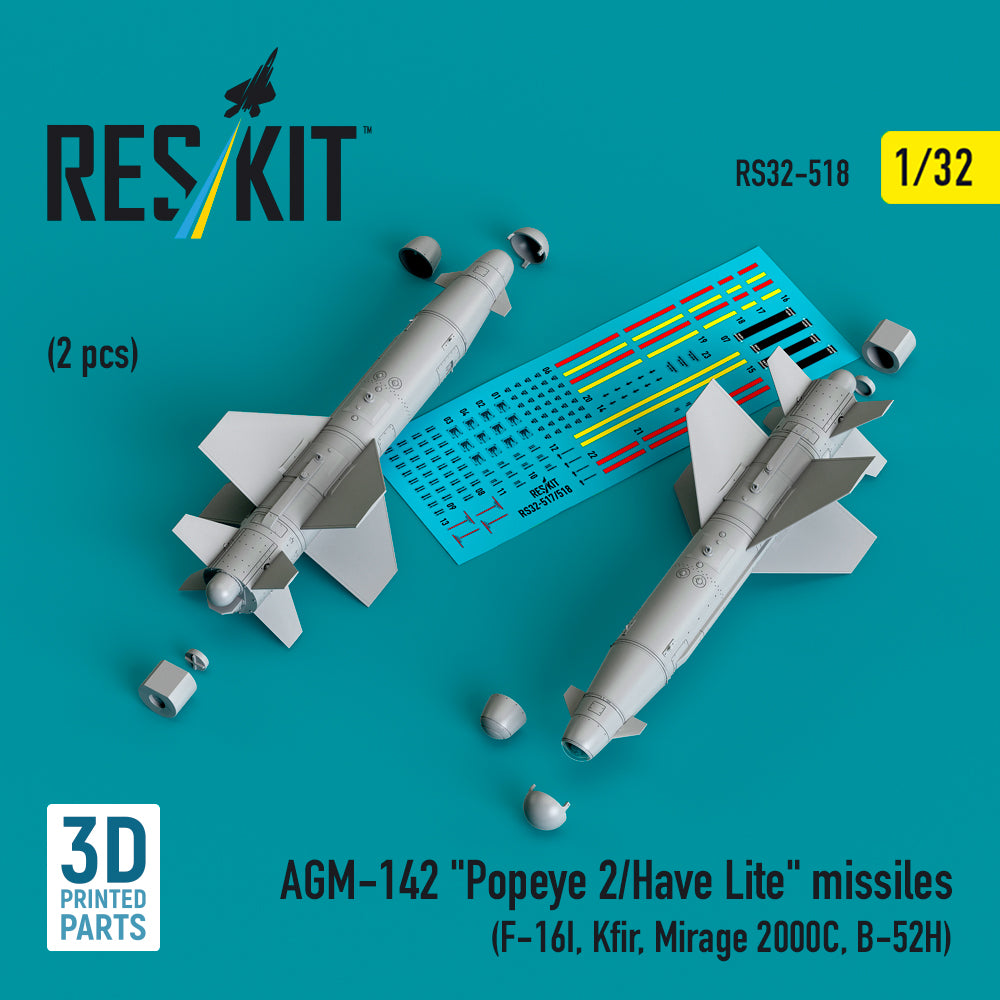 AGM-142 'Popeye 2/Have Lite' missiles (2 pcs) (Lockheed-Martin F-16I, Kfir, Dassault_Mirage 2000C, Boeing B-52H) (3D-Printed)