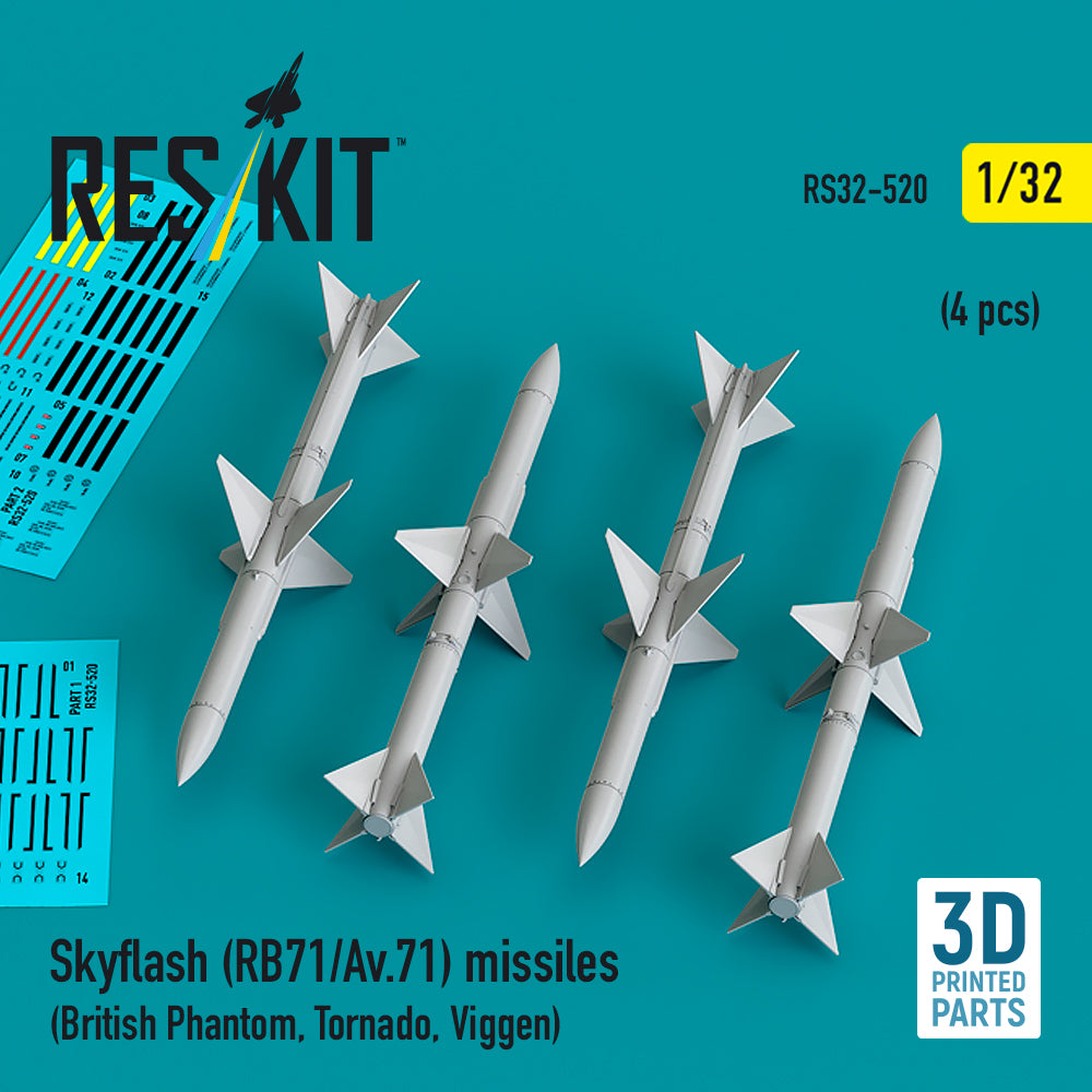 Skyflash (RB71/Av.71) missiles (4 pcs) (British Phantom, Tornado, Viggen) (3D-Printed)