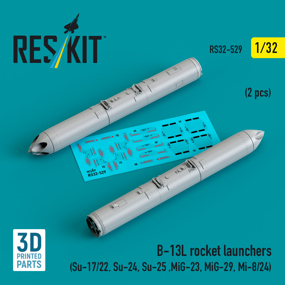 B-13L rocket launchers (2 pcs) (Sukhoi Su-17/Sukhoi Su-22, Sukhoi Su-24, Sukhoi Su-25 , Mikoyan MiG-23, Mikoyan MiG-29, Mil Mi-8/Mi-24) (3D-Printed)