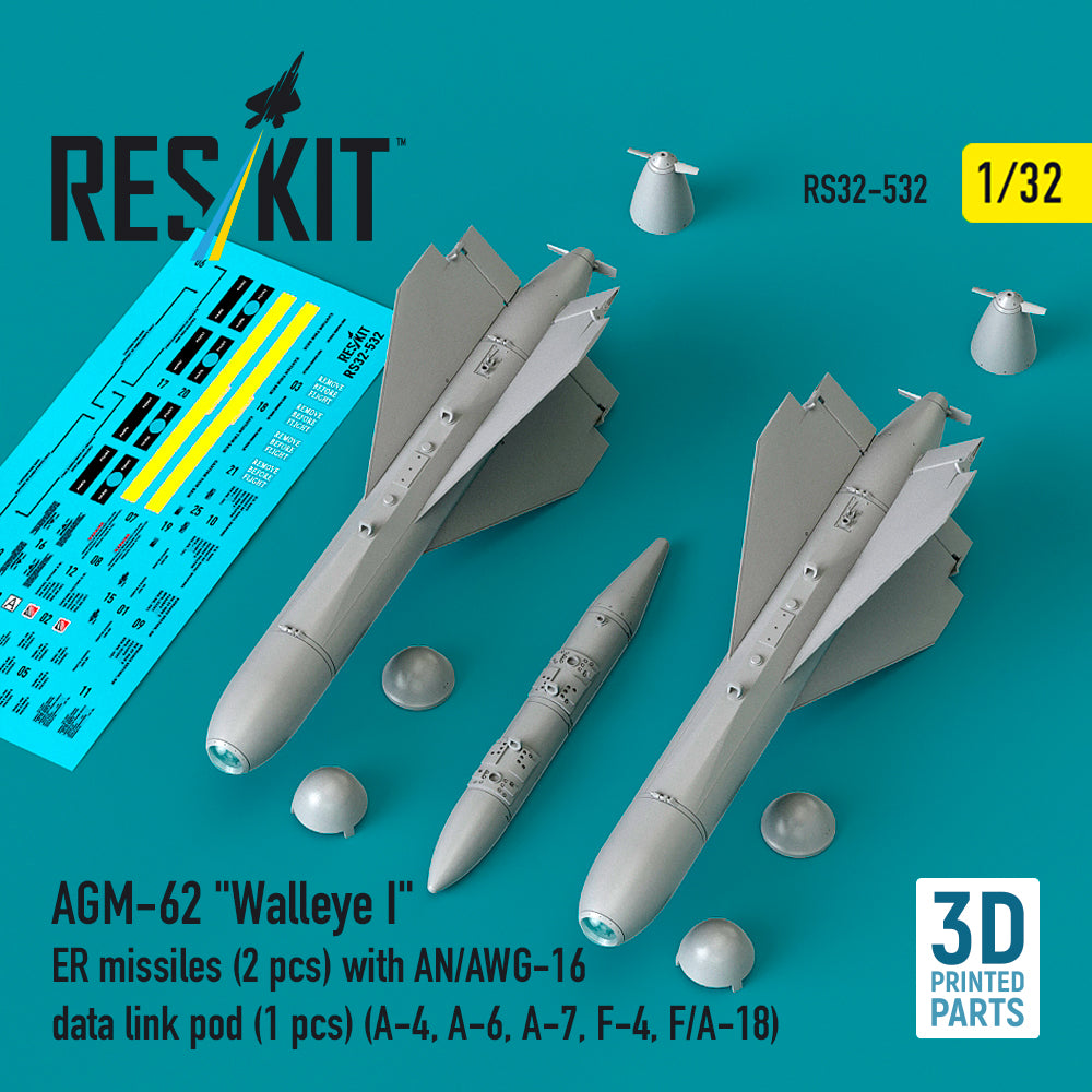 AGM-62 'Walleye I' ER missiles (2 pcs) with AN/AWG-16 data link pod (1 pcs) (Douglas A-4, A-6, LTV A-7, F-4, F/A-18) (3D-Printed) (1/32)