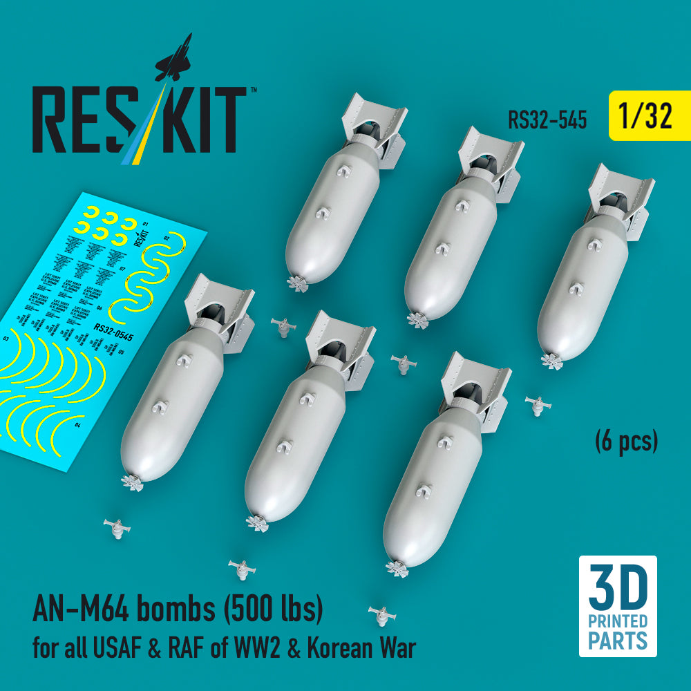 AN-M64 bombs (500 lbs) for all USAF & RAF of WW2 & Korean War (6 pcs) 3D-Printed