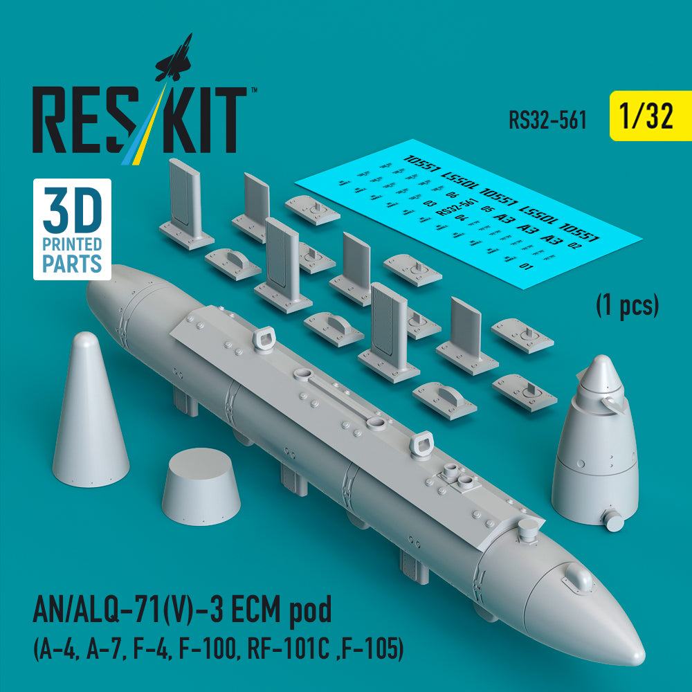 AN/ALQ-71(V)-3 ECM pod (Douglas A-4, LTV A-7, McDonnell F-4, North-American F-100, McDonnell RF-101C, Republic F-105D/F-105F/F-105G ) (1pcs) 3D-Printed (designed to be used with Trumpeter kits)
