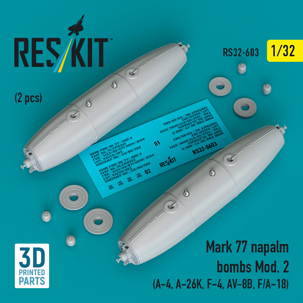Mark 77 napalm bombs Mod.2 (2pcs) (Douglas A-4, A-26K, F-4, AV-8B, F/A-18) (3D-Printed) (1/32)