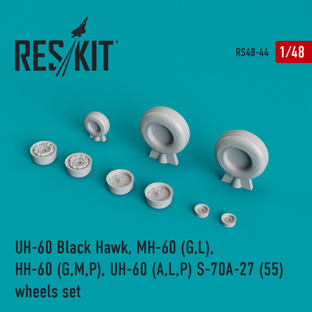 Sikorsky H-60 (all versions) wheels set (1/48) (designed to used with Academy, Italeri, Minicraft, Monogram and Revell kits) (ResKit sold out January 2026 so no more after we sell out)