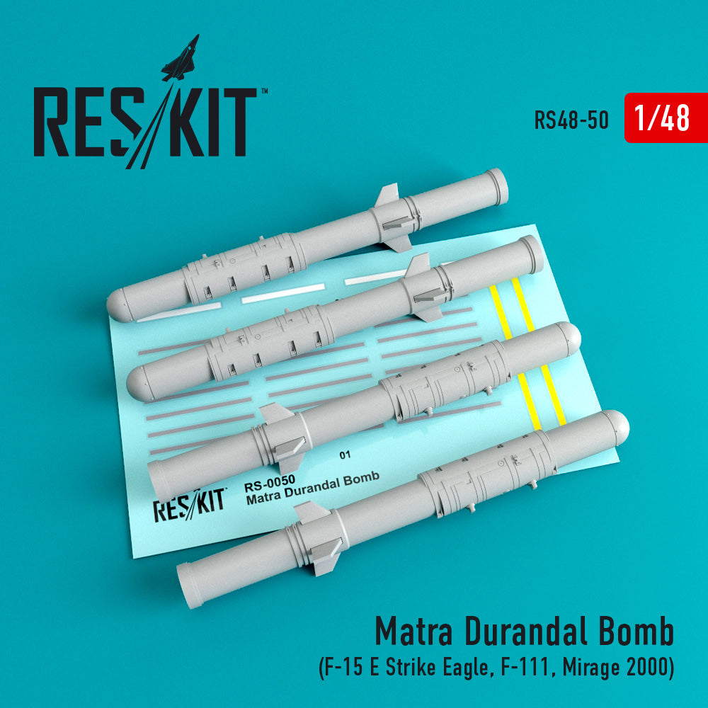 Matra Durandal Bomb (4 pcs) (McDonnell F-15E Strike Eagle, General-Dynamics F-111E, Dassault_Mirage 2000) (designed to be used with Academy, Hasegawa, Hobby Boss, Italeri and Revell kits) (Reskit sold out March 2025)
