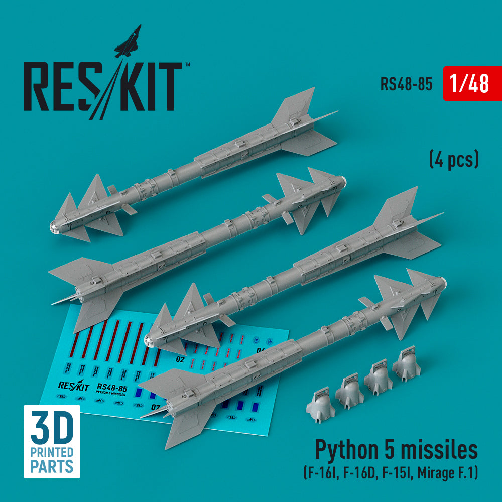 RE-RELEASED!!! Rafael Python 5 missile (4 pcs) (F-16I, F-16D, F-15I Dassault_Mirage F.1 (designed to be used with Great Wall Hobby kits, Hasegawa and Kinetic Model kits)(now 3D-Printed)