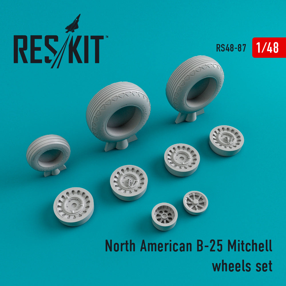 North-American B-25 Mitchell wheels set (designed to be used with Academy, Accurate Miniatures, Italeri, Monogram and Revell kits) (ResKit sold out May 2026)