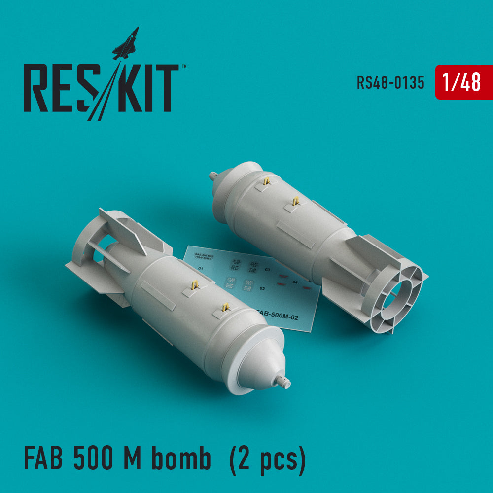FAB-500 M bomb (2 pcs) (Sukhoi Su-17, Su-22, Su-24, Su-25, Su-30, Su-34) (designed to be used with Hobby Boss, Kitty Hawk Models Model, Kopro (ex KP) and Trumpeter kits)(Reskit sold out March 2025)