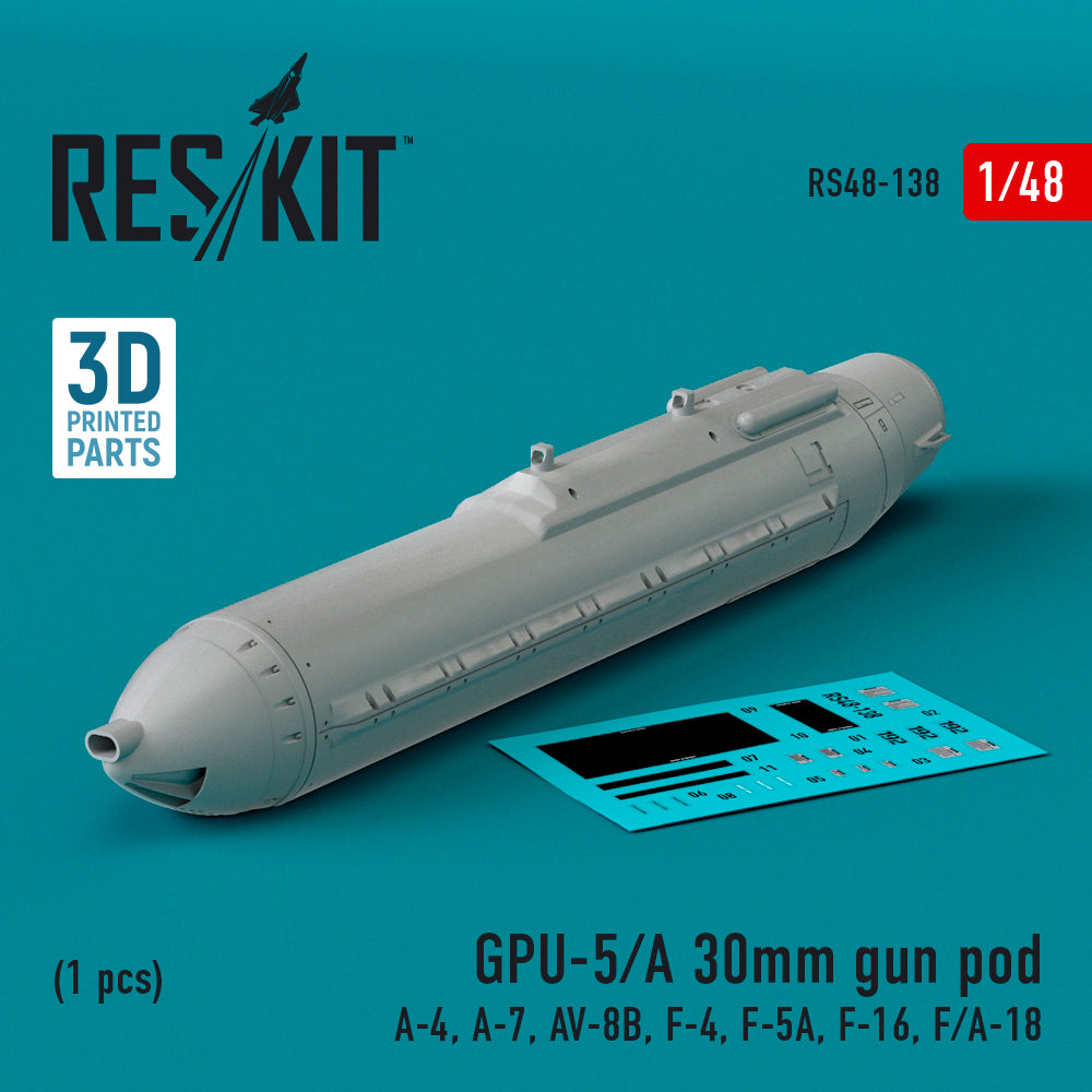 GPU-5/A 30mm gun pod (1 pcs) (Douglas A-4, LTV A-7, McDonnell-Douglas AV-8B, McDonnell F-4, Northrop F-5A, F-16, F/A-18) (3D-Printed)