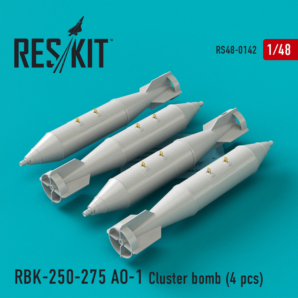 RBK-250-275 AO-1 Cluster bomb (4 pcs) (Sukhoi Su-7/Su-17/Su-22/Su-24/Su-25/Su-34, Mikoyan MiG-21, MiG-27) (designed to be used with Eduard kits, Hobby Boss, Kopro (ex KP), Kitty Hawk Models Model and Trumpeter kits) (discontinued August 2023)