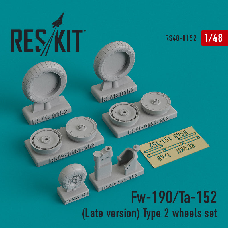 Focke-Wulf Fw-190/Ta-152 (Late version) (ResKit sold out May 2026) Type 2 wheels set (designed to be used with Airfix, , Dragon, Eduard kits, Fujimi, Hasegawa, Hobby Boss, Italeri, Monogram, Revell, Tamiya and Trimaster kits) (ResKit sold out May 2026)