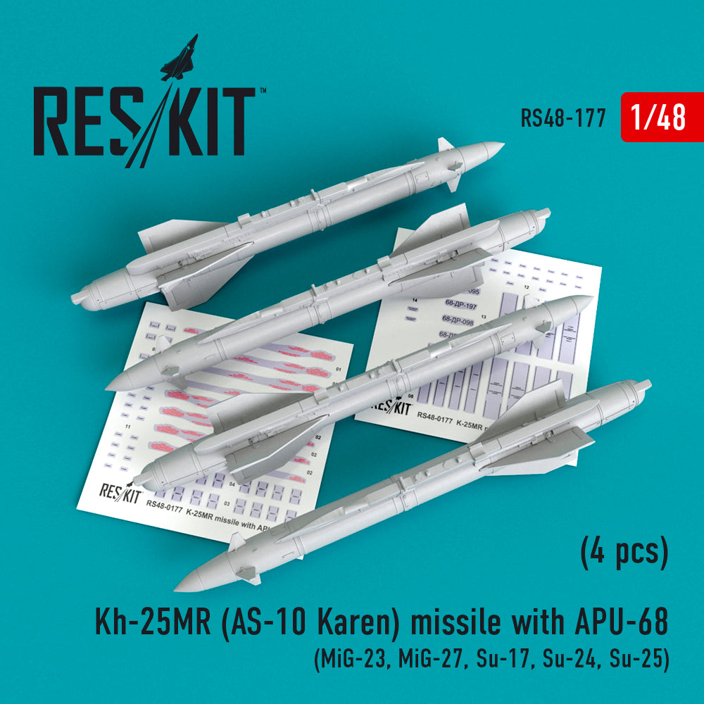Kh-25MR (AS-10 Karen) missile with APU-68 (4 pcs) (Mikoyan MiG-23, Mikoyan MiG-27, Sukhoi Su-17, Sukhoi Su-24, Sukhoi Su-25) (designed to be used with Kopro (ex-KP), Smer and Trumpeter kits) (discontinued August 2023)