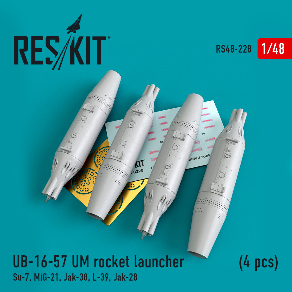 UB-16-57 UM rocket launcher (4 pcs) Sukhoi Su-7, Mikoyan MiG-21, Yakovlov ak-38, Aero L-39, Jak-28 (designed to be used with Eduard kits, Hobby Boss, Smer and Trumpeter kits) WILL BE REPLACED BY A 3D-Printed SET IN THE NEAR FUTURE.