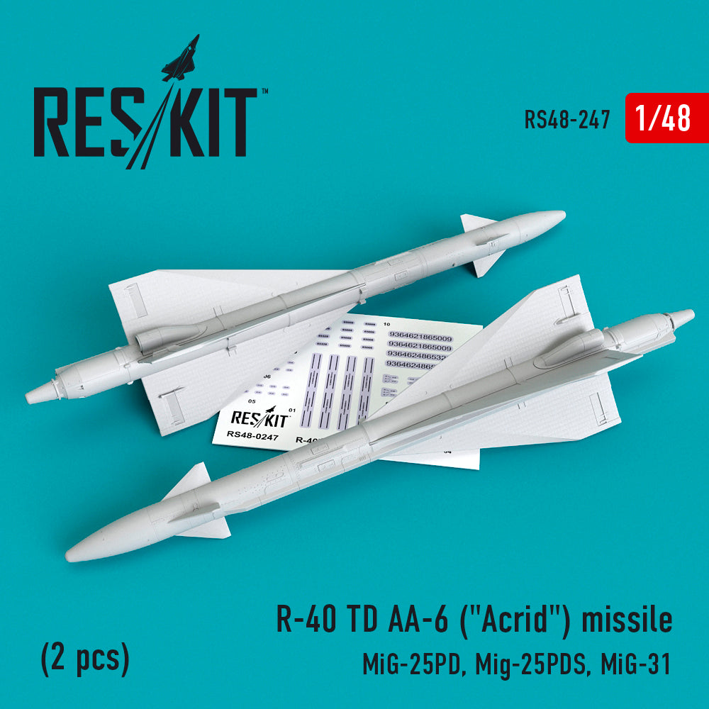 R-40 TD AA-6 ( Acrid ) missile (2 pcs) Mikoyan MiG-25PD, Mikoyan MiG-25PDS, Mikoyan MiG-31 (designed to be used with ICM UA UK and Kinetic kits)(Reskit sold out January 2025)