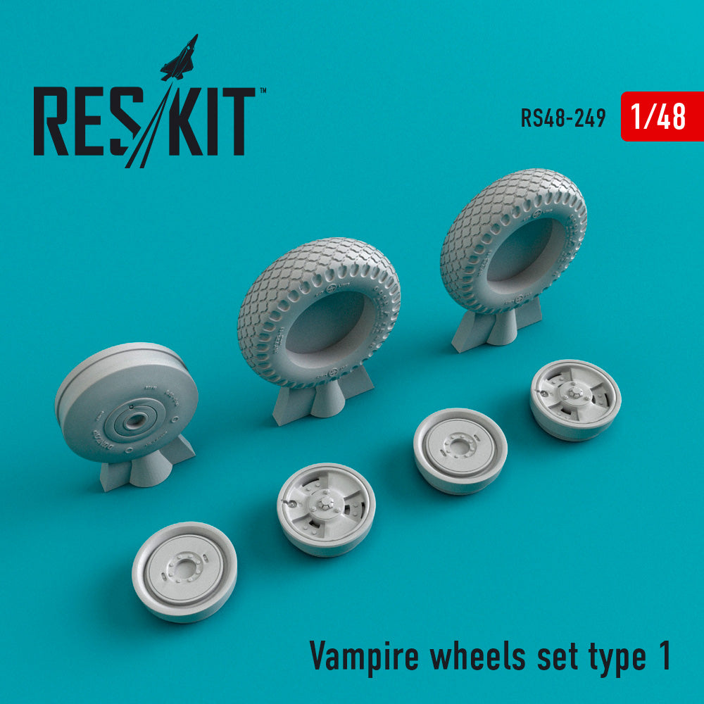 de Havilland Vampire type 1 wheels set (designed to be used with Airfix, Hobbycraft and Trumpeter kits) (ResKit sold out May 2026)