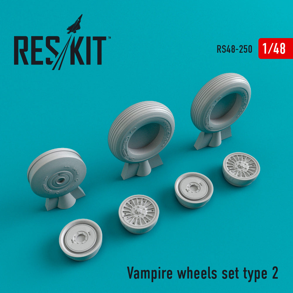de Havilland Vampire type 2 wheels set (designed to be used with Airfix, Hobbycraft and Trumpeter kits) (ResKit sold out February 2026)
