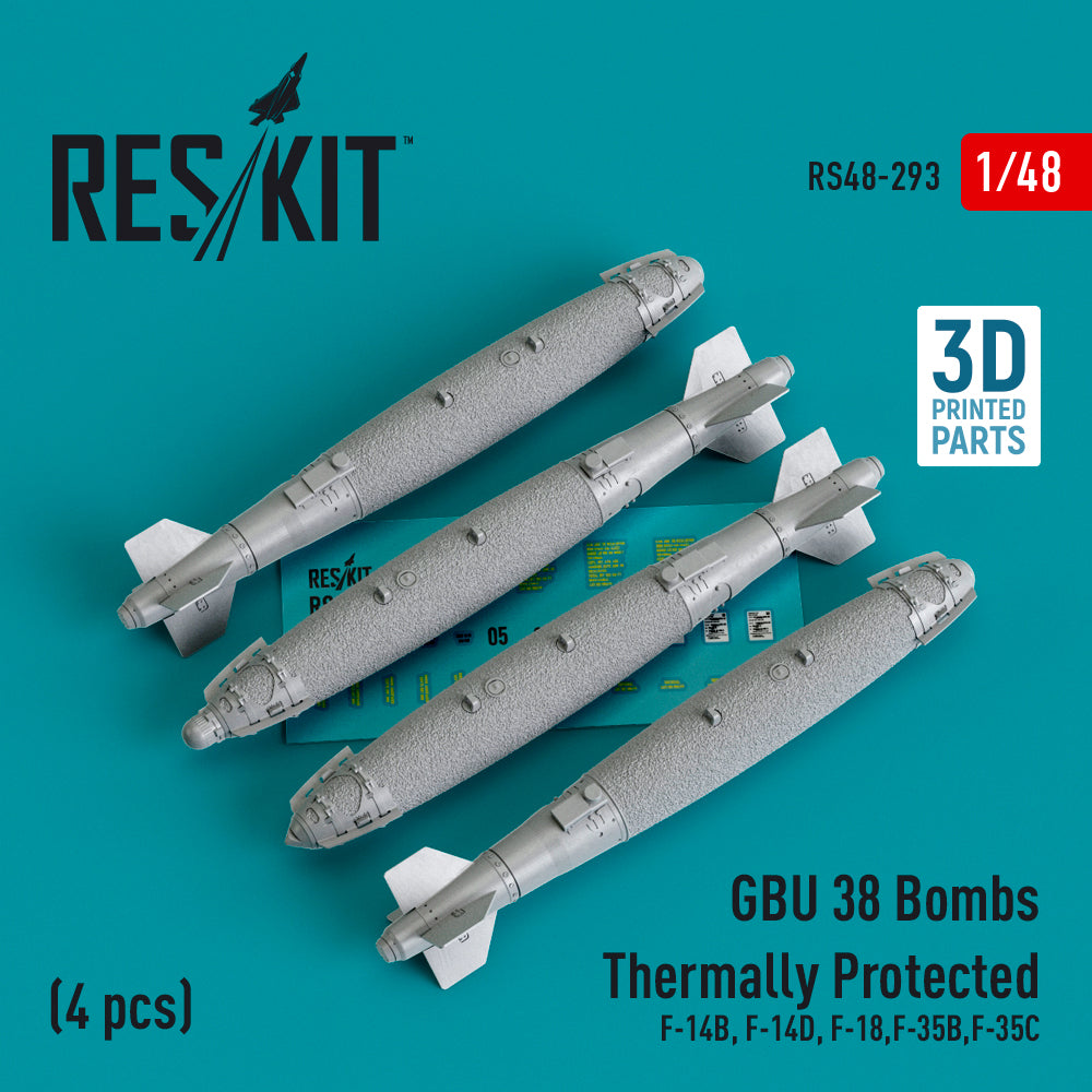 RE-RELEASED!!! GBU 38 Bomb Thermally Protected (4 pcs) (Grumman F-14B, Grumman F-14D Tomcat , F-18,Lockheed-Martin F-35B,/F-35C) Kitty Hawk, Italeri, Hobby Boss, Tamiya. Hasegawa, Meng, Academy, Revell, Kinetic Models kits) (now 3D-Printed)