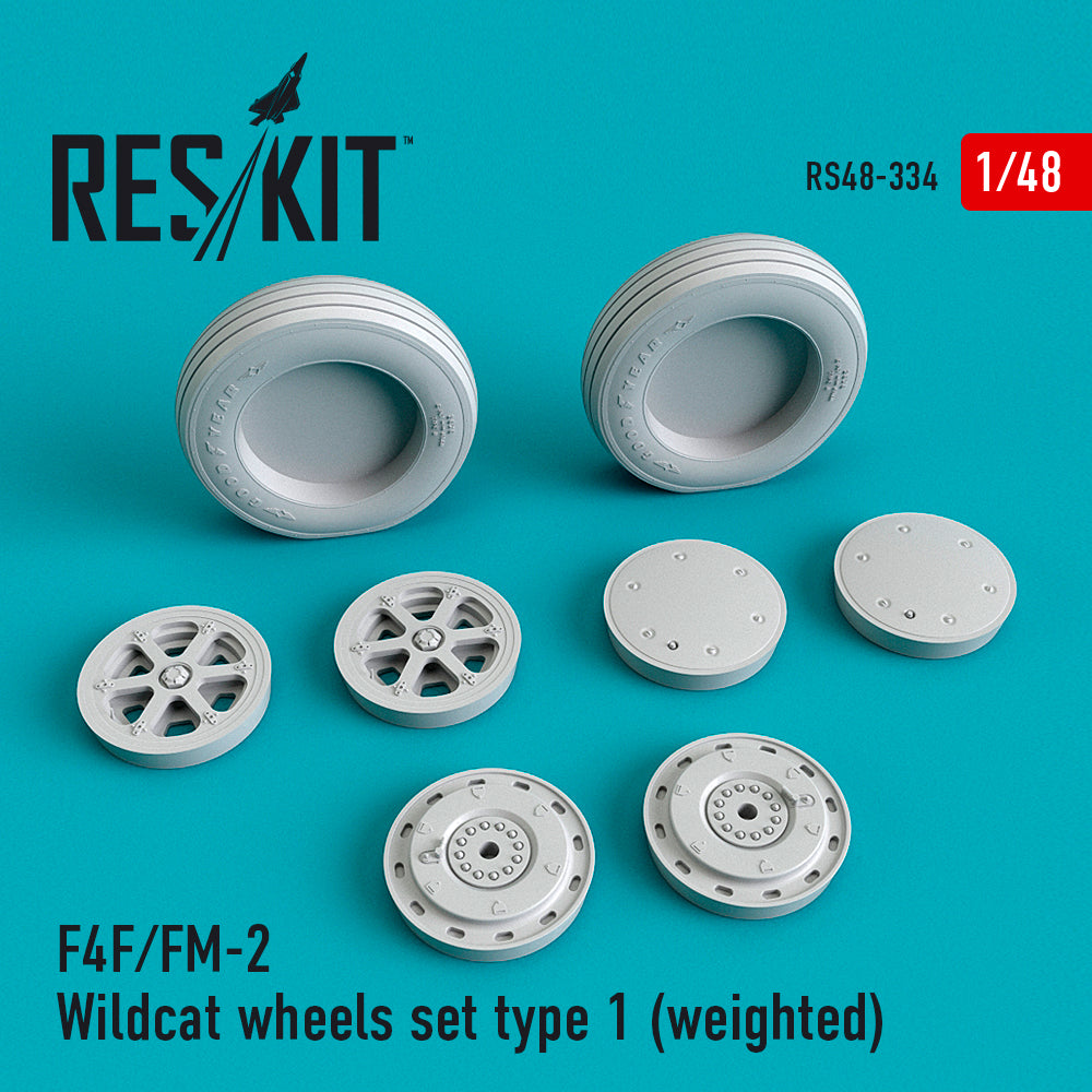 Grumman F-4F/General-Motors FM-2 Wildcat wheels set type 1 (bulged tyre/weighted effect) (ResKit sold out May 2026) (designed to be used with Eduard kits, Hobby Boss, Monogram, Revell, and Tamiya kits) (ResKit sold out May 2026)