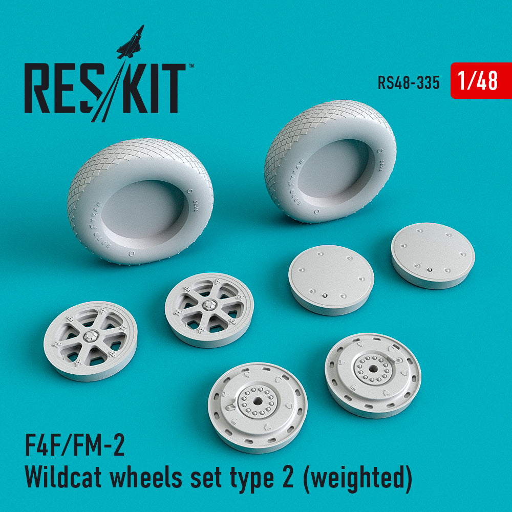 Grumman F-4F/General-Motors FM-2 Wildcat wheels set type 2 (bulged tyre/weighted effect) (ResKit sold out May 2026) (designed to be used with Eduard kits, Hobby Boss, Monogram, Revell, and Tamiya kits) (ResKit sold out May 2026)