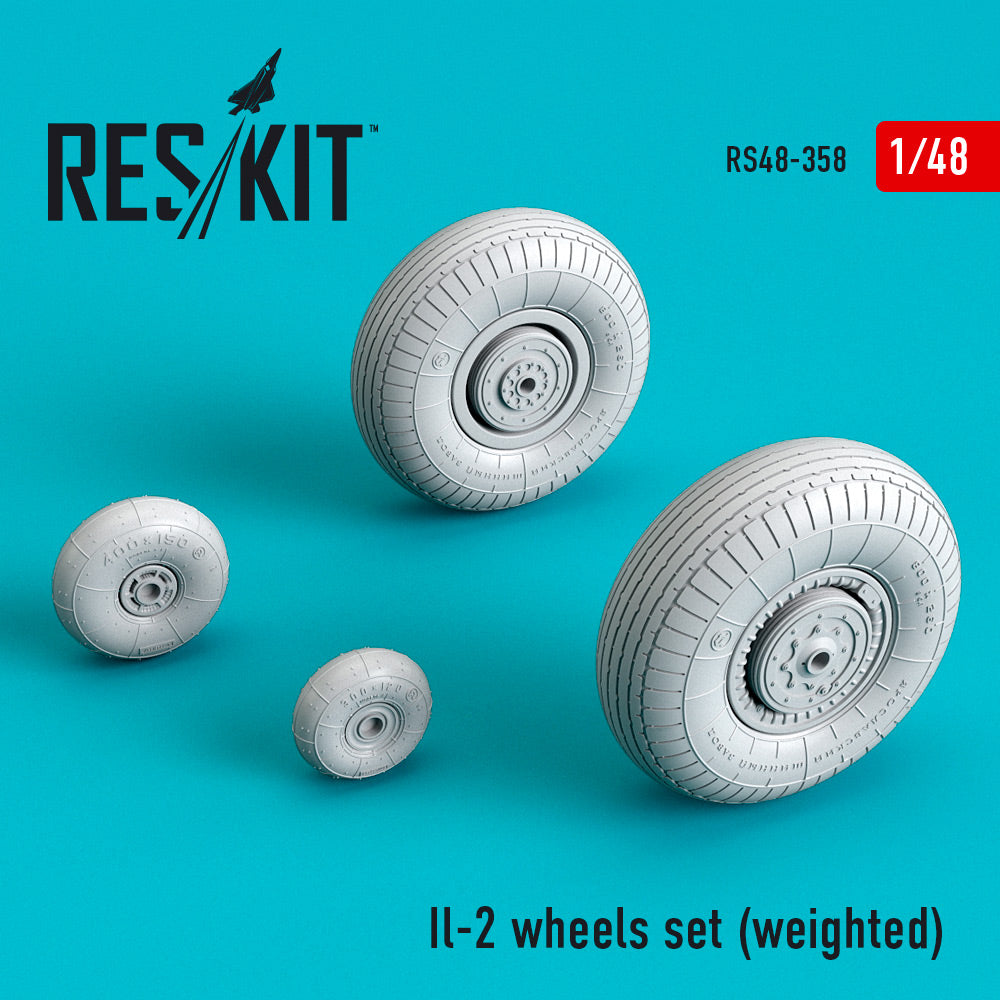 Ilyushin Il-2 wheels set (bulged tyre/weighted effect) (ResKit sold out May 2026) (designed to be used with Accurate Miniatures, Academy, Eduard kits, Hasegawa, Italeri, Kinetic Model and Revell kits) (ResKit sold out May 2026)