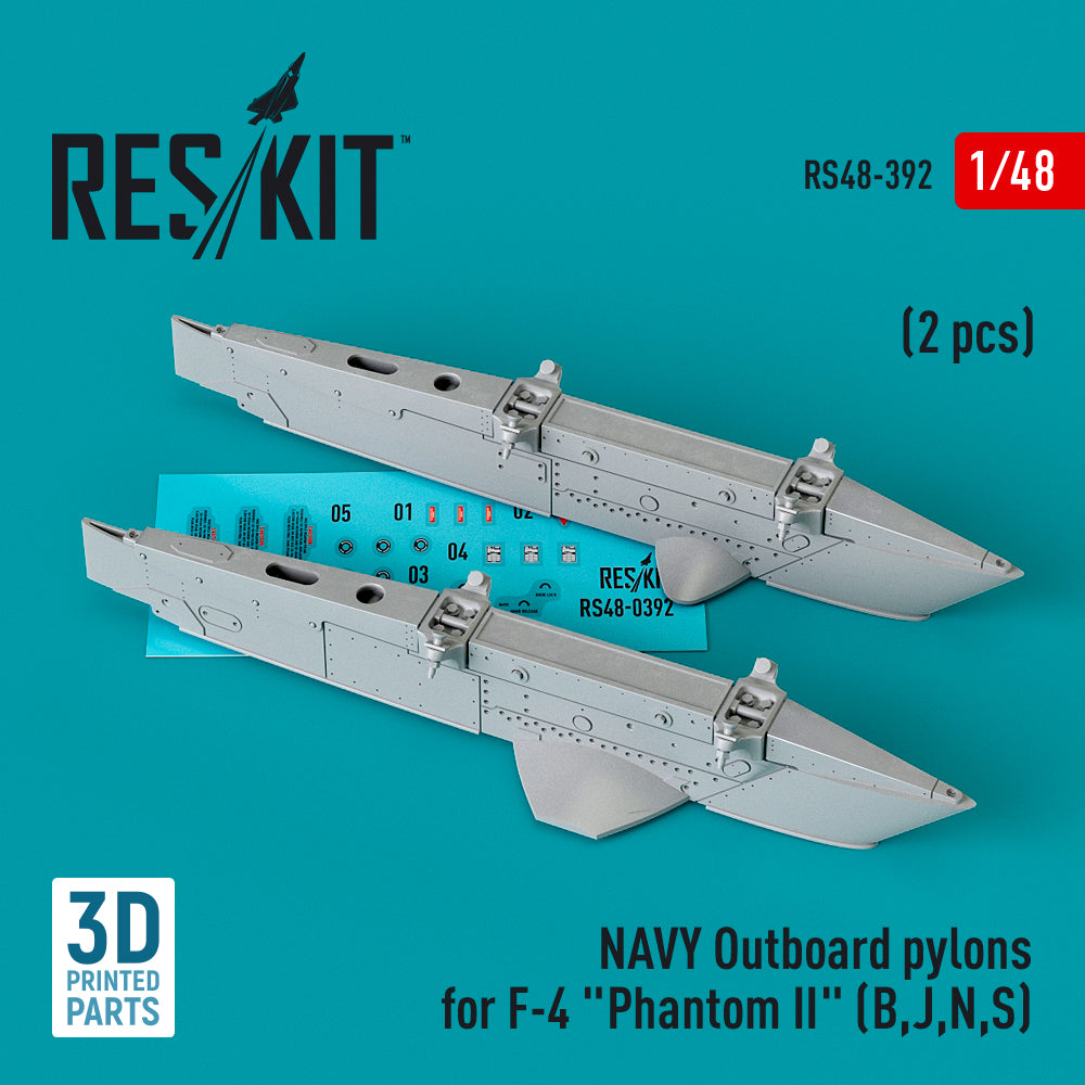 NAVY Outboard pylons for McDonnell F-4 Phantom II (F-4B, F-4J, F-4N, F-4S) (2 pcs) (3D-Printed) (1/48)