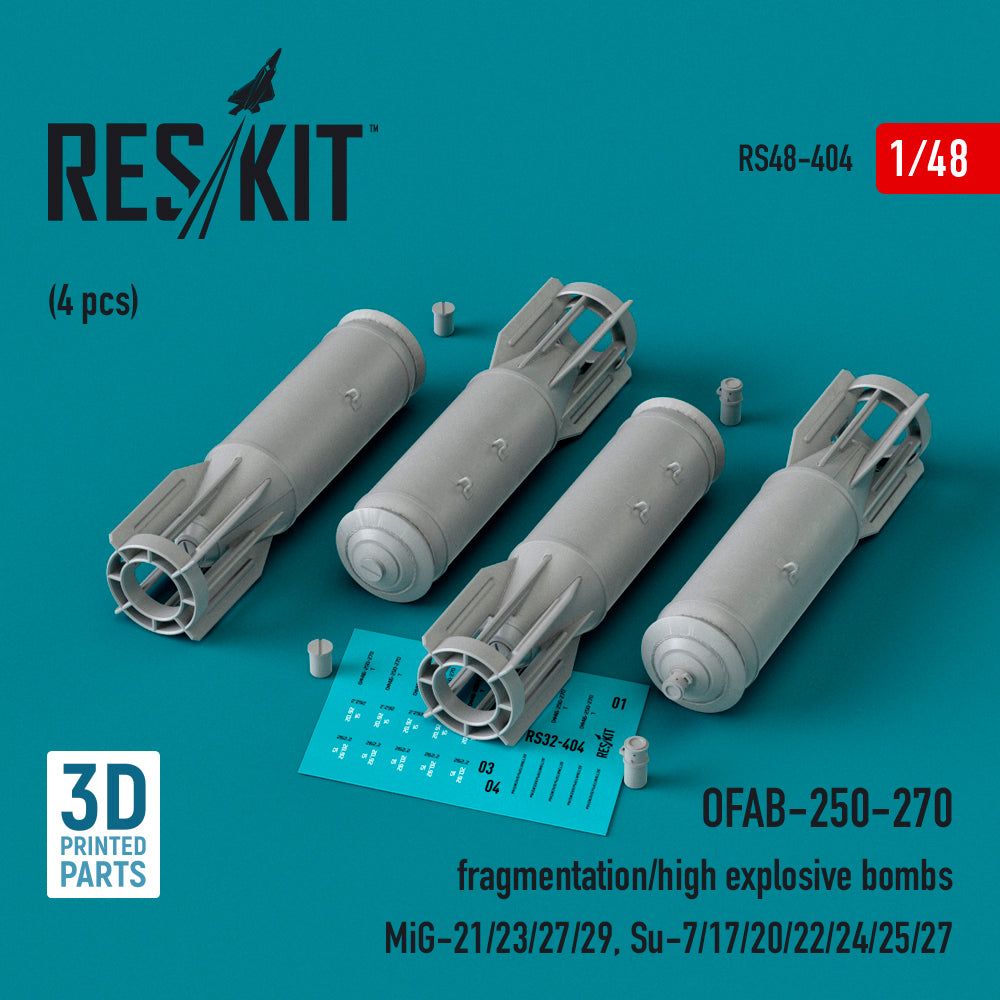 OFAB-250-270 fragmentation/high explosive bombs (4 pcs) (Mikoyan MiG-21/23/27/29, Sukhoi Su-7/17/20/22/24/25/27) (3D-Printed)