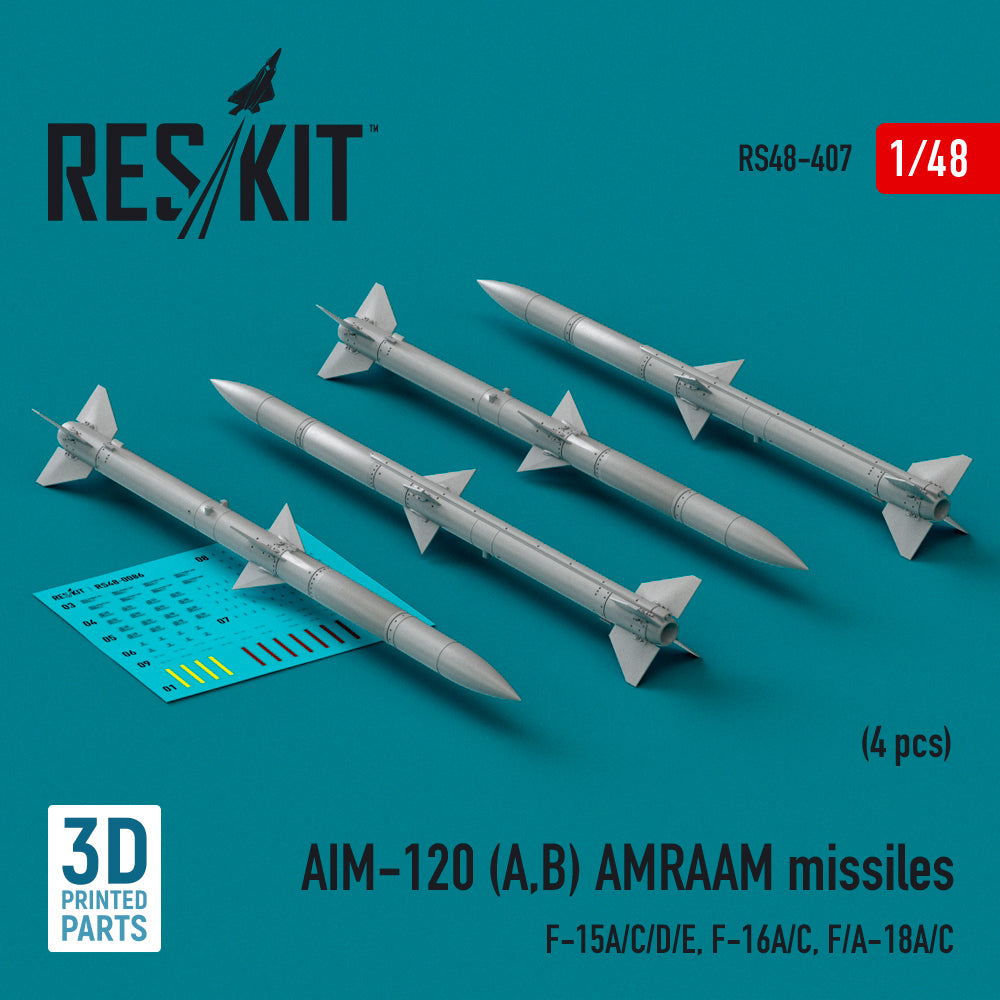 AIM-120 (A,B) AMRAAM missiles (4 pcs) (McDonnell F-15A/C/D/E, F-16A/C, F/A-18A/C) (3D-Printed)