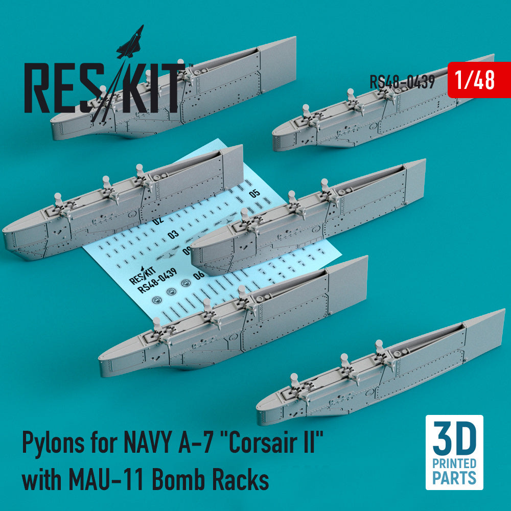 Pylons for NAVY LTV A-7A A-7B A-7D A-7E Corsair II with MAU-11 Bomb Racks (3D-Printed) (1/48)
