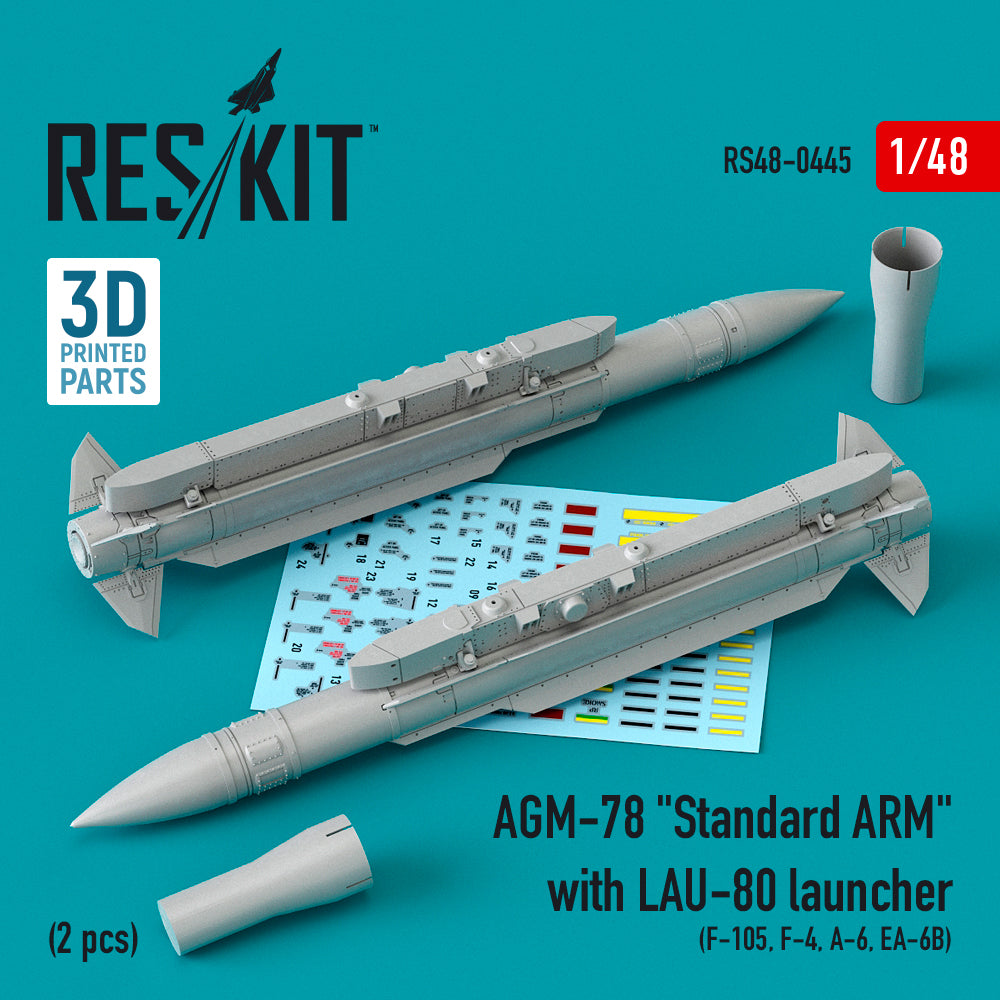 AGM-78 Standard ARM with LAU-80 launcher (2 pcs) (Republic F-105D/F-105G Thunderchief, , McDonnell F-4, A-6 Grumman EA-6B ) 3D-Printed) (designed to be used with Hobby Boss, Monogram and Revell kits)