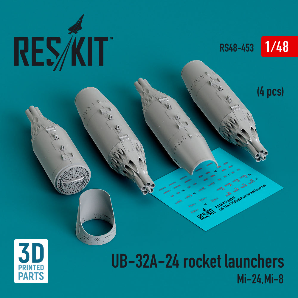 UB-32A-24 rocket launchers (4 pcs) (Mi-24,Mi-8) (3D-Printed)