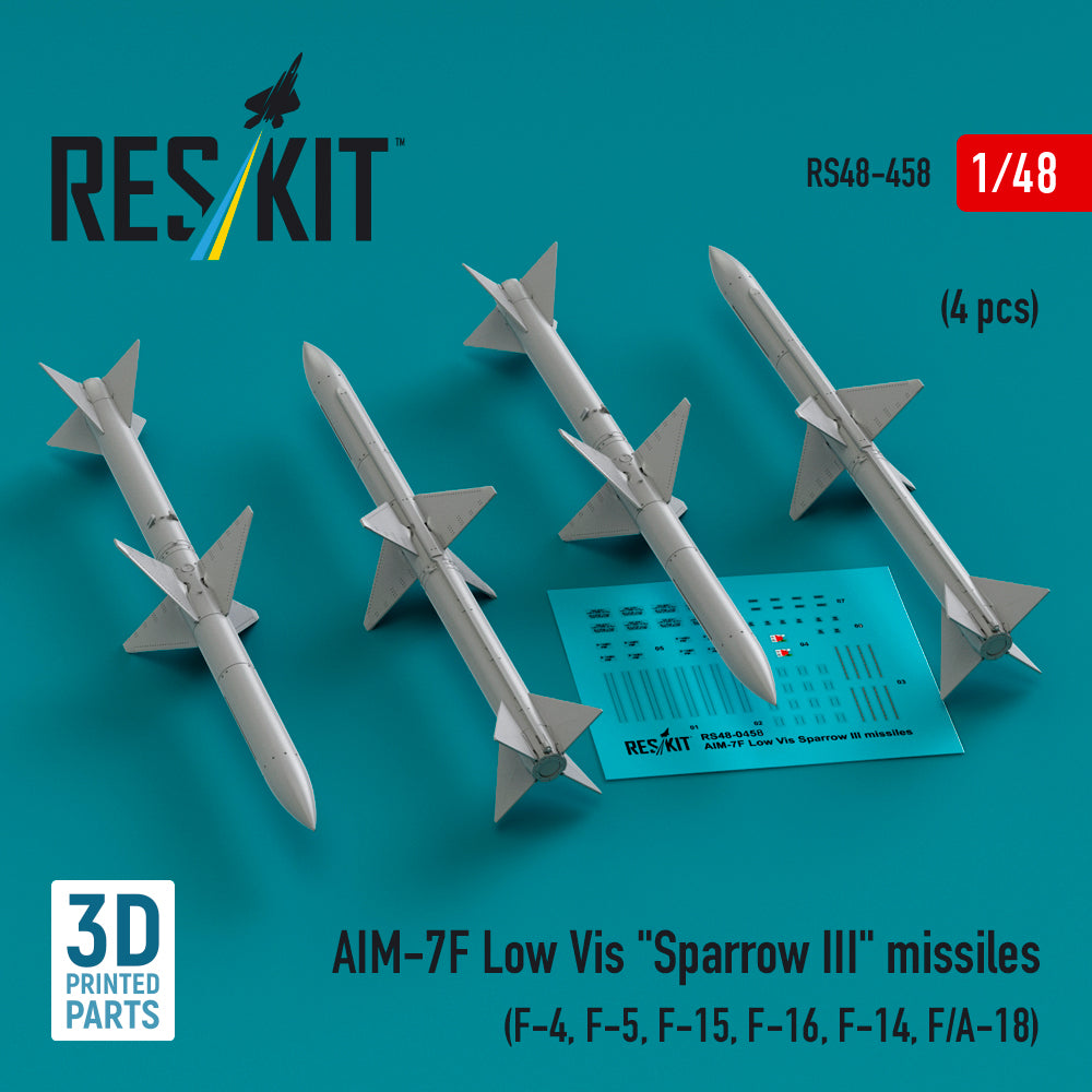 AIM-7F Low Vis Sparrow III missiles (4 pcs) (McDonnell F-4, F-5, F-15, F-16, Grumman F-14, F/A-18) (3D-Printed)