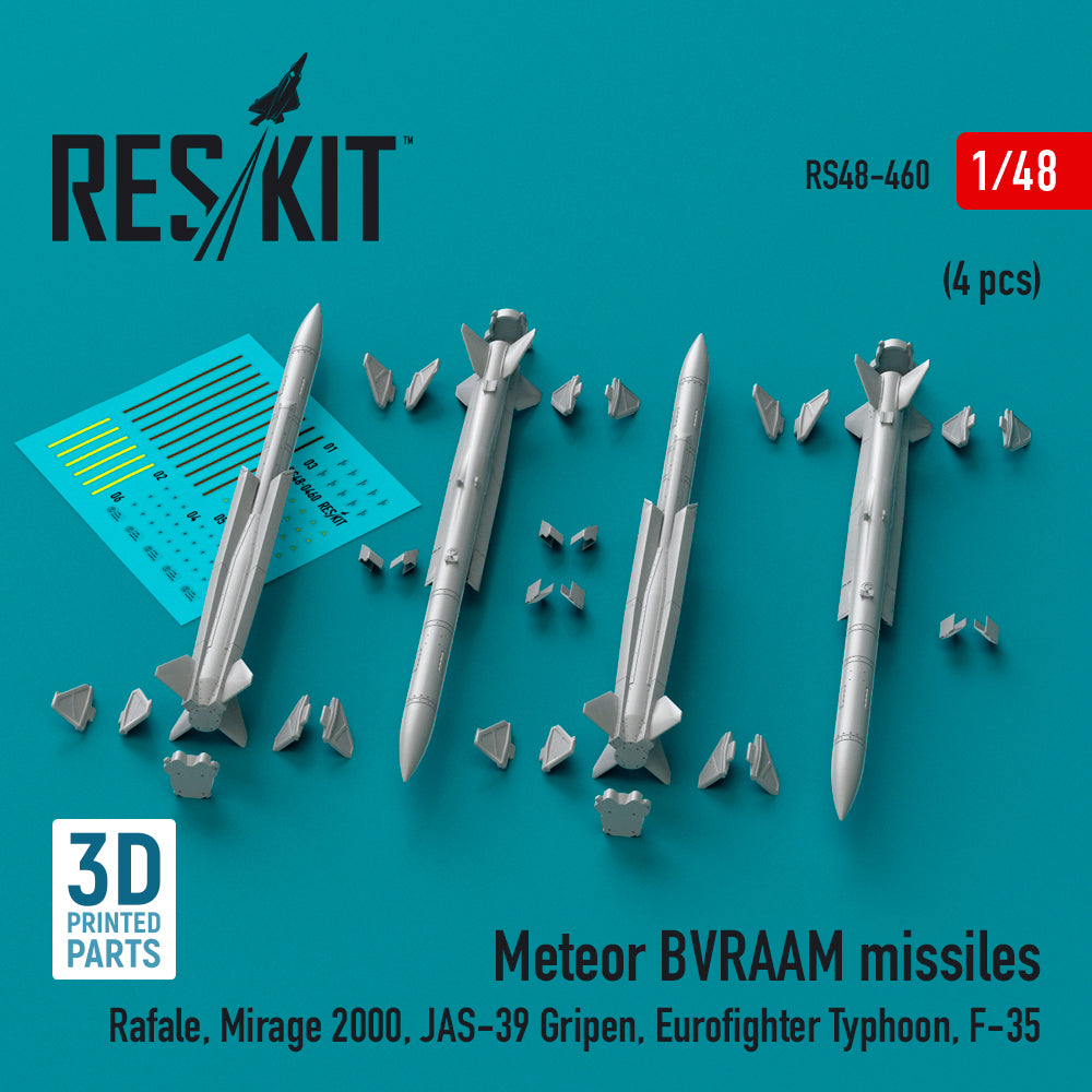 Meteor BVRAAM missiles (4 pcs) (Dassault Rafale, Dassault_Mirage 2000, Saab Jas-39 Gripen, Eurofighter Typhoon, Lockheed-Martin F-35) (3D-Printed)