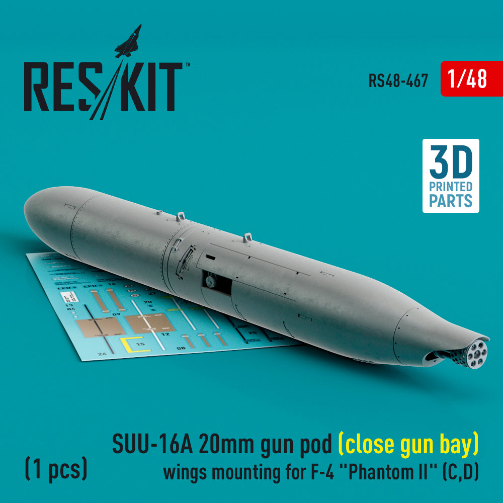 SUU-16A 20mm gun pod (close gun bay) wings mounting for McDonnell F-4C/F-4D Phantom II (1 pc) (3D-Printed)