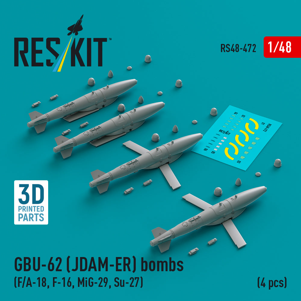 GBU-62 (JDAM-ER) bombs (4 pcs) (F/A-18, Lockheed-Martin F-16, MiG-29, Su-27) (3D-Printed)