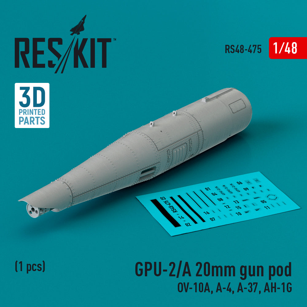 GPU-2/A 20mm gun pod (1 pcs) (North-American/Rockwell OV-10A, Douglas A-4, A-37, Bell AH-1G) (3D-Printed) (designed to be used with ICM UA UK kits)