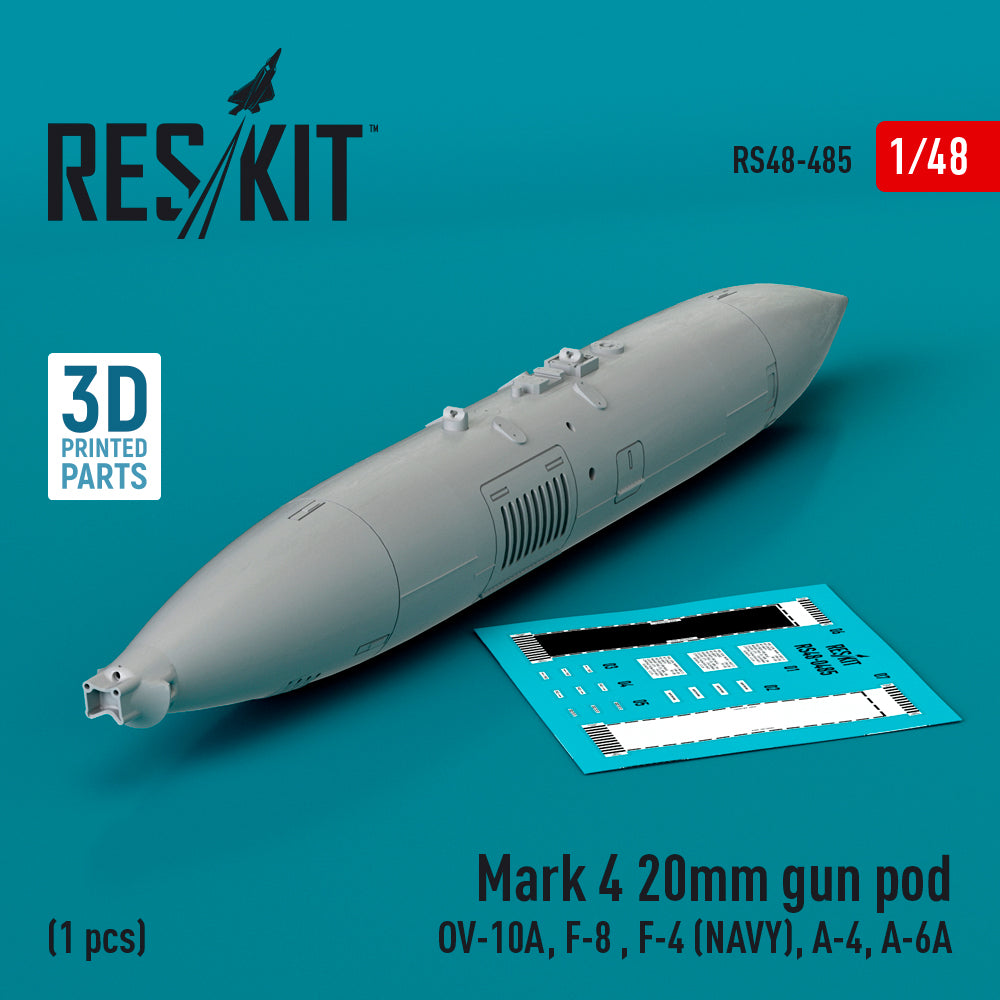 Mark 4 20mm gun pod (North-American/Rockwell OV-10A, F-8 , McDonnell F-4 (USN), Douglas A-4, A-6A) (1 pcs) (3D-Printed) (designed to be used with ICM UA UK kits)