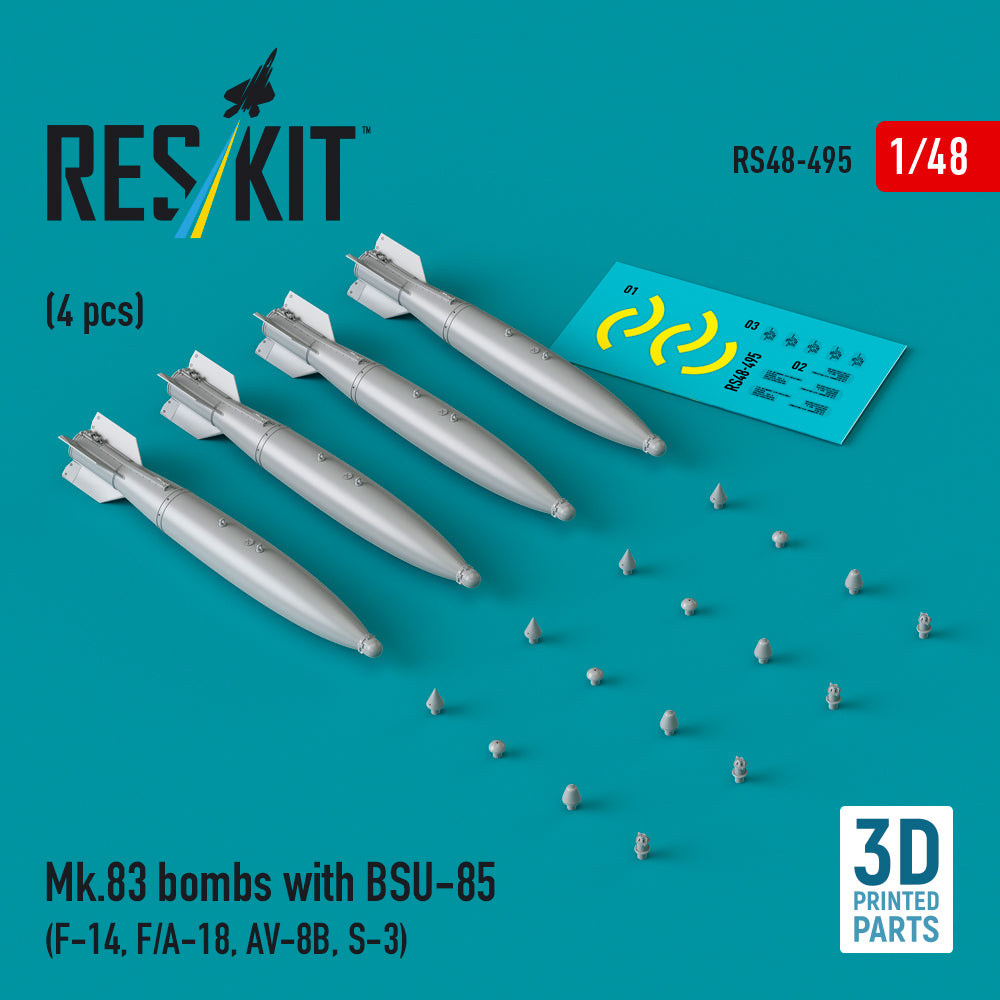 Mk.83 bombs with BSU-85 (4 pcs) (Grumman F-14, F/A-18, McDonnell-Douglas AV-8B, Lockheed S-3A/S-3B Viking) (3D-Printed)