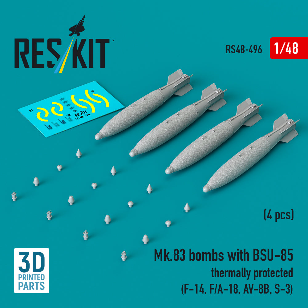 Mk.83 bombs with BSU-85 thermally protected (4 pcs) (Grumman F-14, F/A-18, McDonnell-Douglas AV-8B, Lockheed S-3A/S-3B Viking) (3D-Printed)