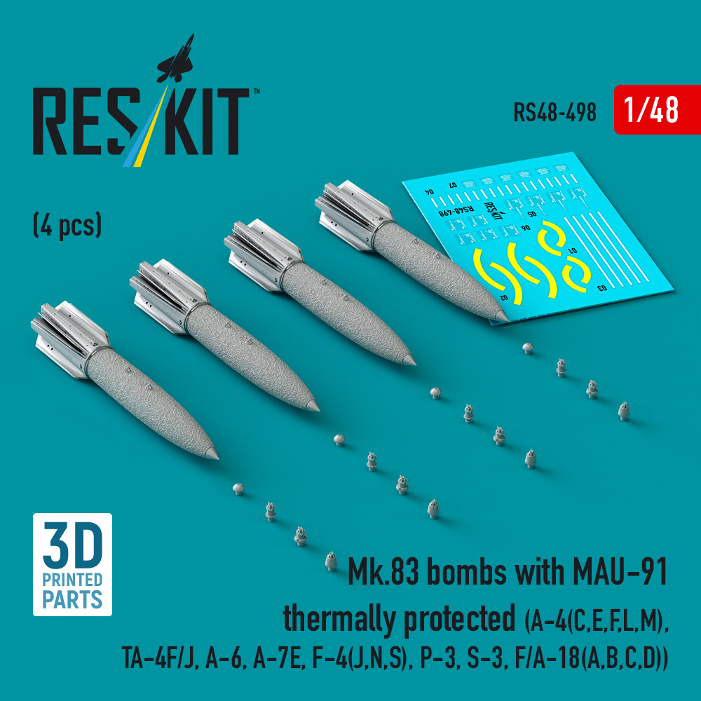 Mk.83 bombs with MAU-91 thermally protected (4 pcs) (Douglas A-4(C,E,F,L,M), Douglas TA-4F/J, A-6, LTV A-7E, McDonnell F-4J, F-4N, F-4S P-3, S-3, F/A-18(A,B,C,D)) (3D-Printed)