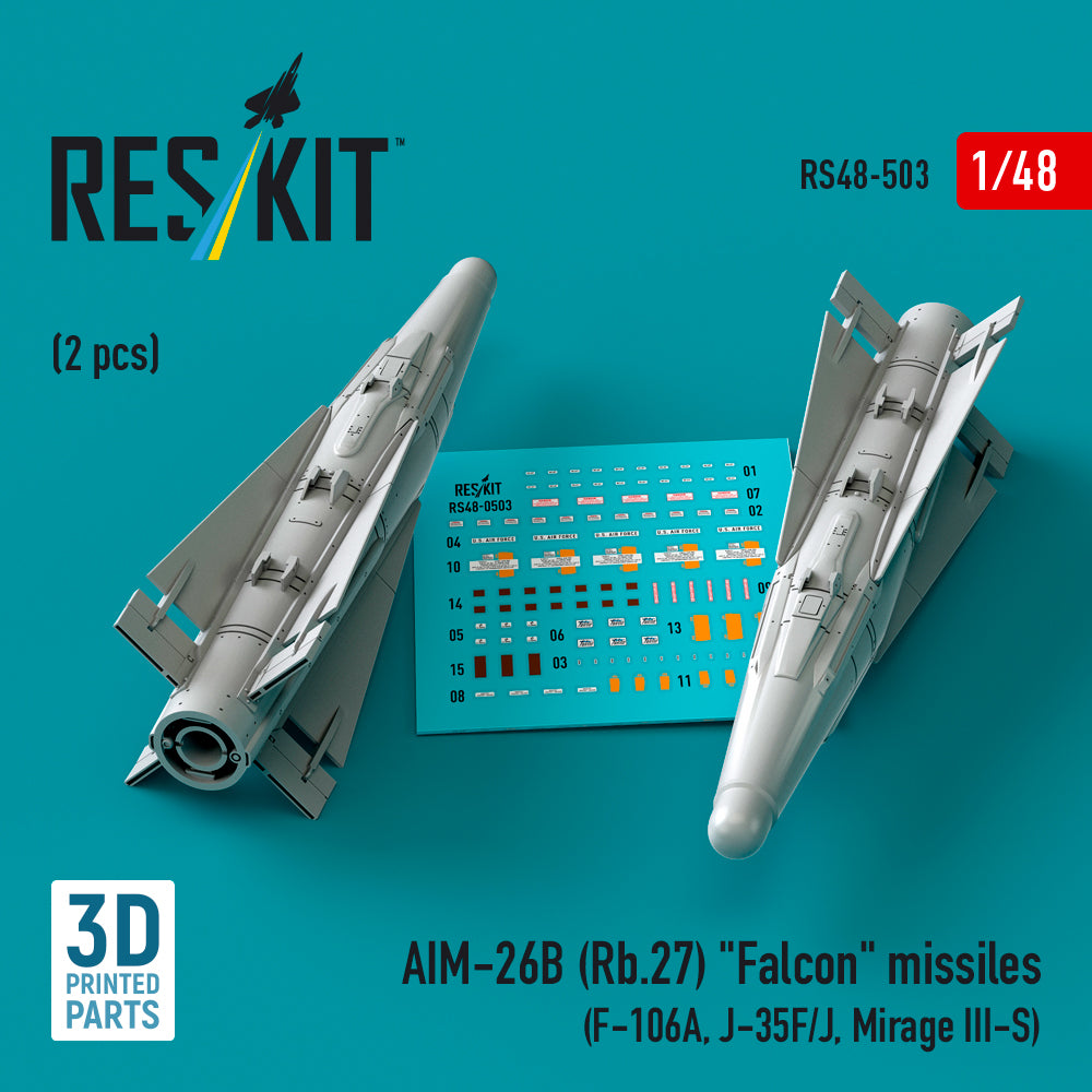 AIM-26B (Rb.27) Falcon missiles (2 pcs) (F-106A, J-35F/J, Dassault_Mirage III-S) (3D-Printed)