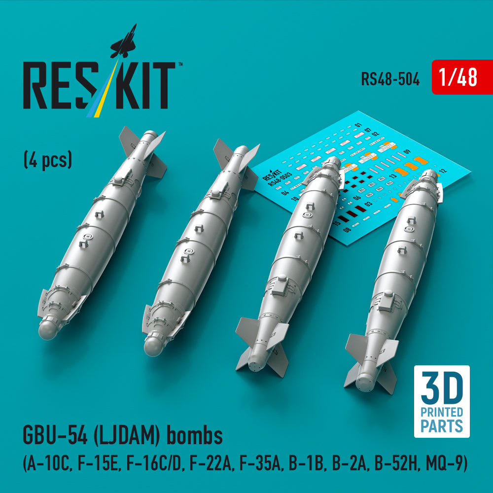 GBU-54 (LJDAM) bombs (4 pcs) (Fairchild A-10C, F-15E, Lockheed-Martin F-16C/Lockheed-Martin F-16D, F-22A, Lockheed-Martin F-35A Lightning II , B-1B, B-2A, B-52H, MQ-9) (3D-Printed)