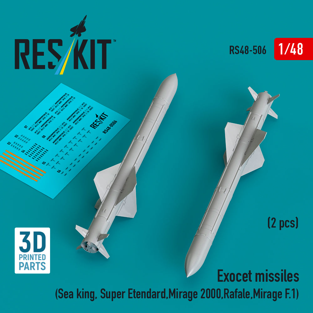 Exocet missiles (2 pcs) (Sea King, Super Etendard, Dassault_Mirage 2000, Dassault Rafale , Dassault_Mirage F.1) (3D-Printed)