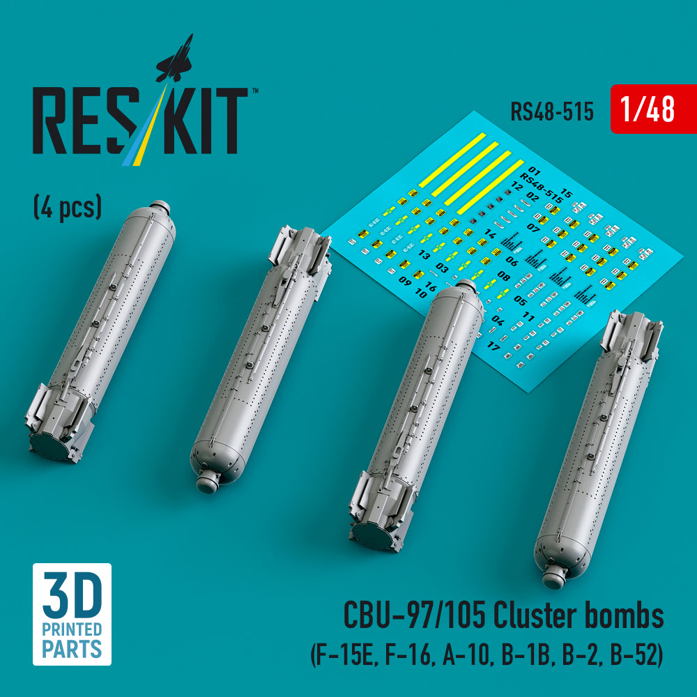 CBU-97/105 cluster bombs (4 pcs) (McDonnell F-15E, Lockheed-Martin F-16, A-10, Rockwell B-1B, B-2, Boeing B-52) (3D-Printed)