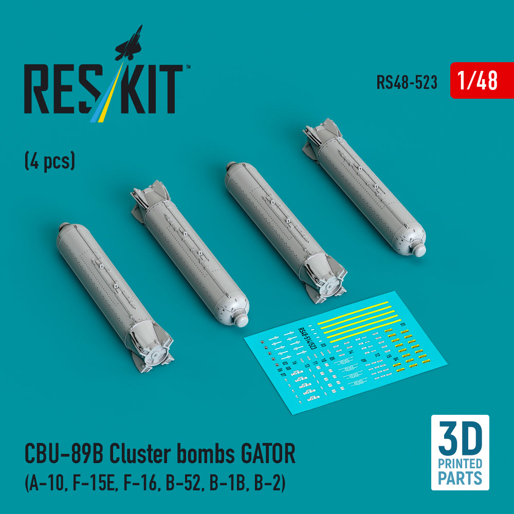 CBU-89B cluster bombs GATOR (4 pcs) (Fairchild A-10, McDonnell F-15E, Lockheed-Martin F-16, Boeing B-52, Rockwell B-1B, B-2) (3D-Printed)