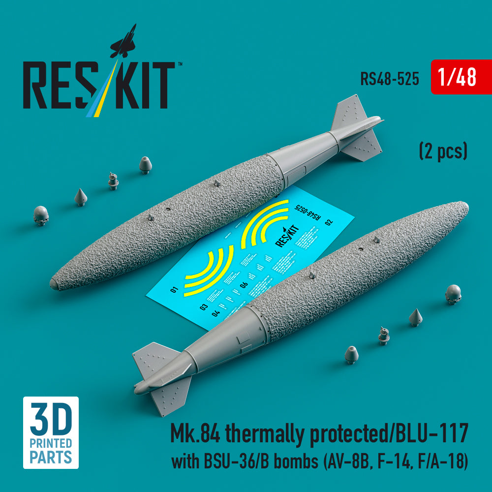 Mk.84 thermally protected/BLU-117 with BSU-36/B bombs (2 pcs) (McDonnell-Douglas AV-8B, Grumman F-14, F/A-18) (3D-Printed)