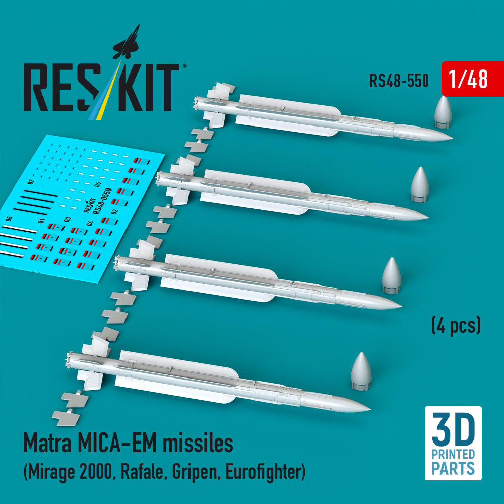 Matra MICA-EM missiles (4 pcs) (Dassault_Mirage 2000, Dassault Rafale, Gripen, Eurofighter) 3D-Printed