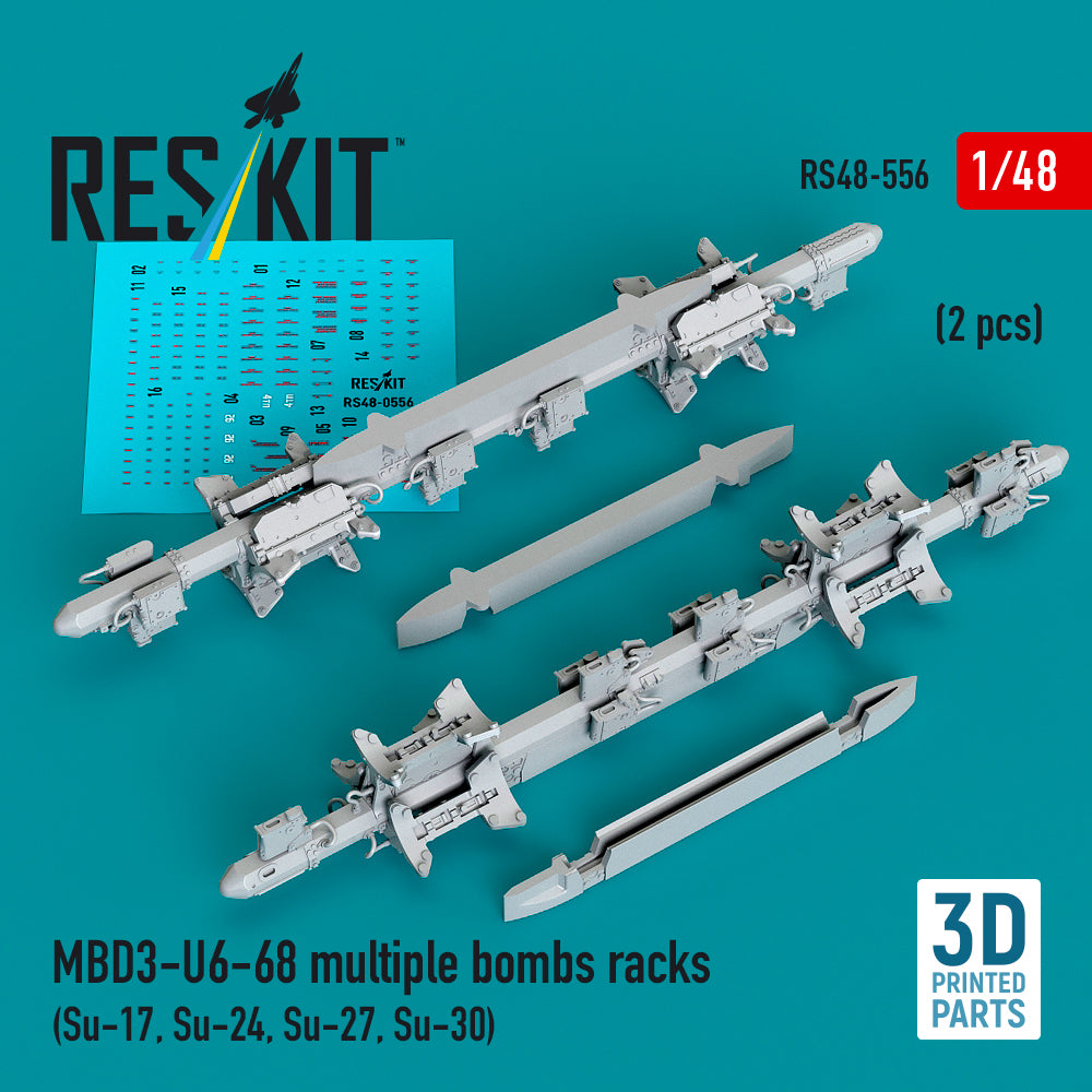 MBD3-U6-68 multiple bombs racks (2 pcs) (Su-17, Su-24, Su-27, Su-30) (3D-Printed) (1/48)